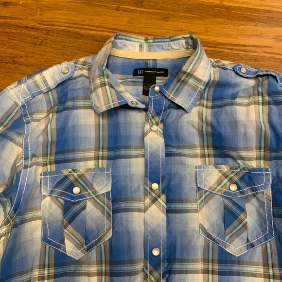 INC International Concepts Plaid Button Down Shirt Mens Size Large Pearl Snap - Picture 2 of 8